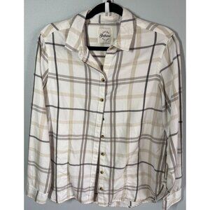 JACHS Girlfriend Womens White Plaid Button Up Shirt Shaket Small Casual Pocket